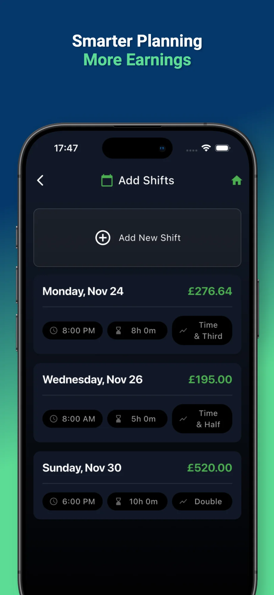 Overtime Live — matalinong pagpaplano ng shift na may earnings forecast